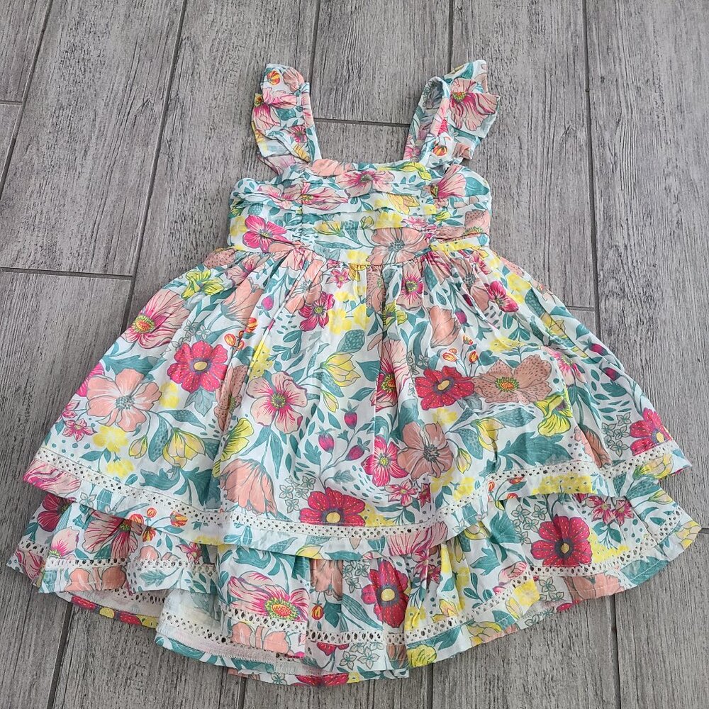 Cupcakes and Cashmere Kids NWT girls pink & yellow Floral Ruffle Sundress sz 4T